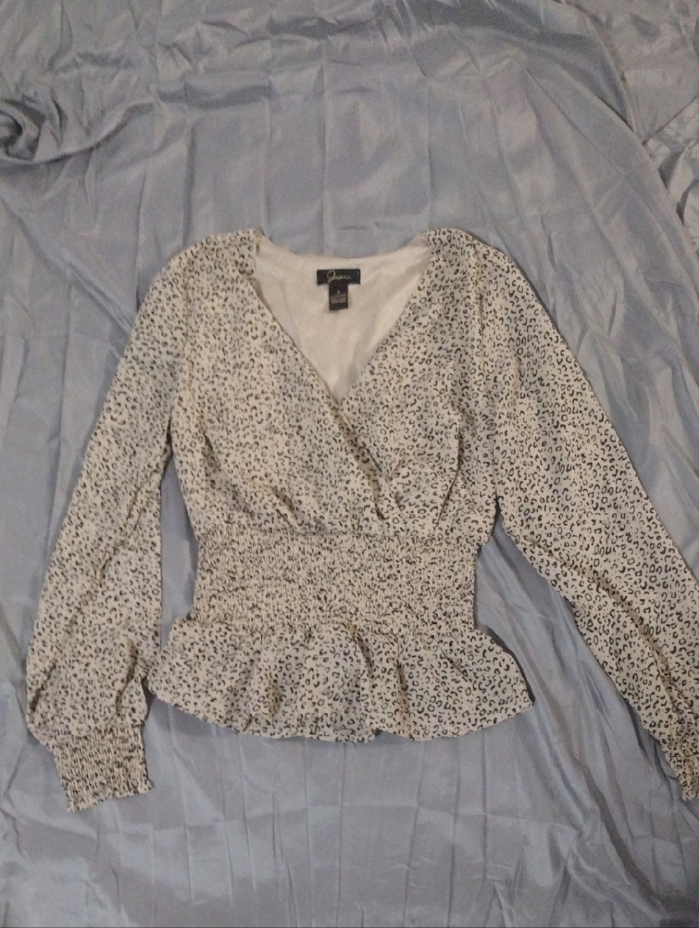 Japna Tan & Black Leopard-Print Smocked Peplum Blouse